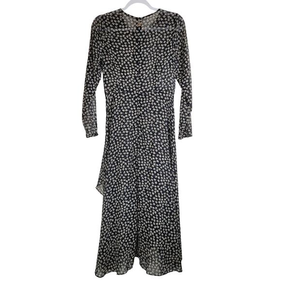 Tommy Hilfiger black Swiss dot floral sheer long sleeve wrap midi dress size Med - Picture 2 of 12